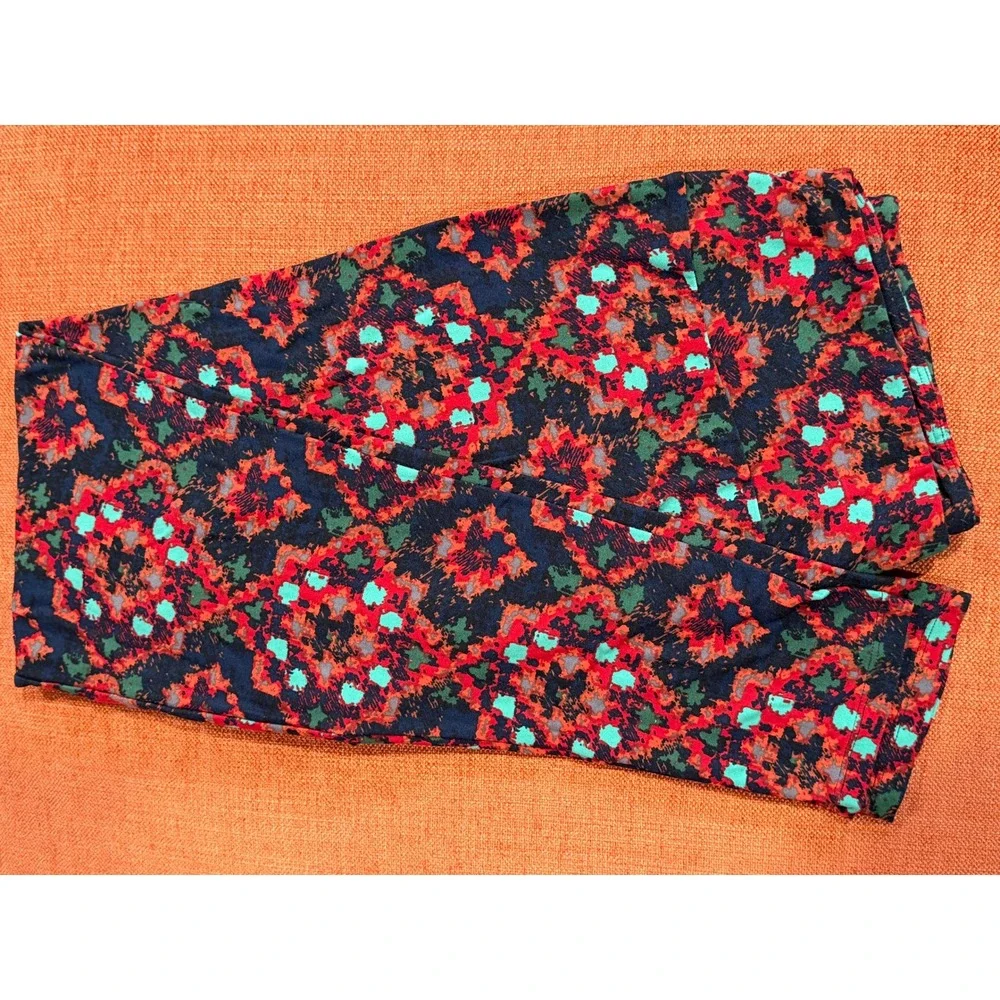 LuLaRoe Leggings Women TC Orange Navy Blue NWT Tall & Curvy Abstract Geometric